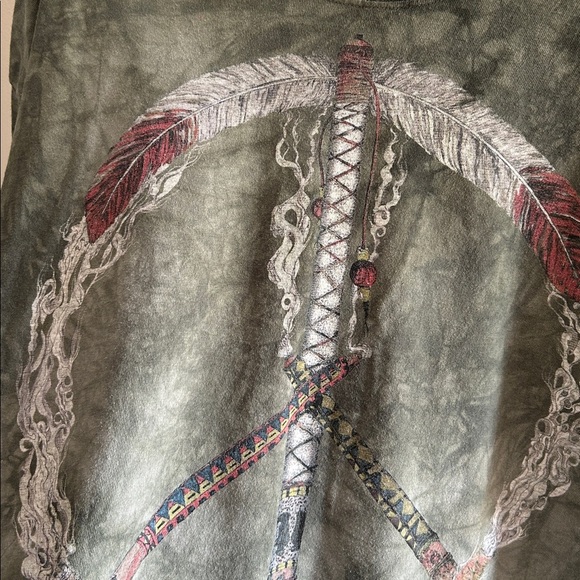 The mountain green tie-dye Boho western peace native tee shirt XL cotton feather - Picture 7 of 11